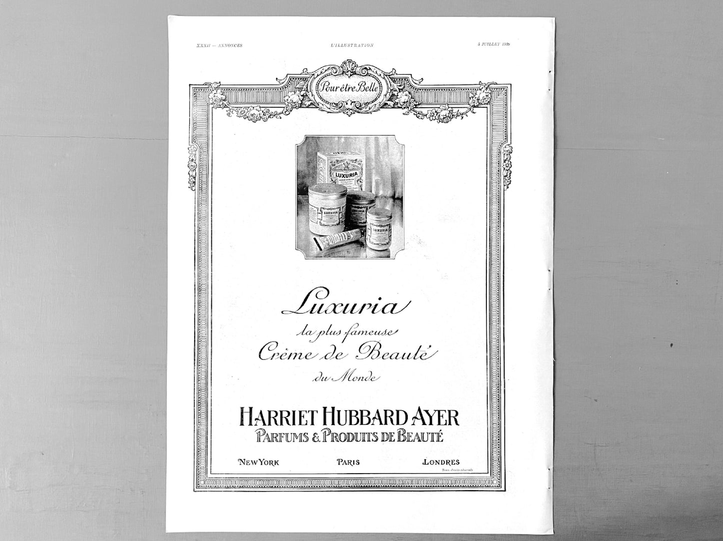 1930s Authentic French Vintage Cream Ad Wall Art Print, Art Nouveau Poster for Retro Bathroom or Glam Room