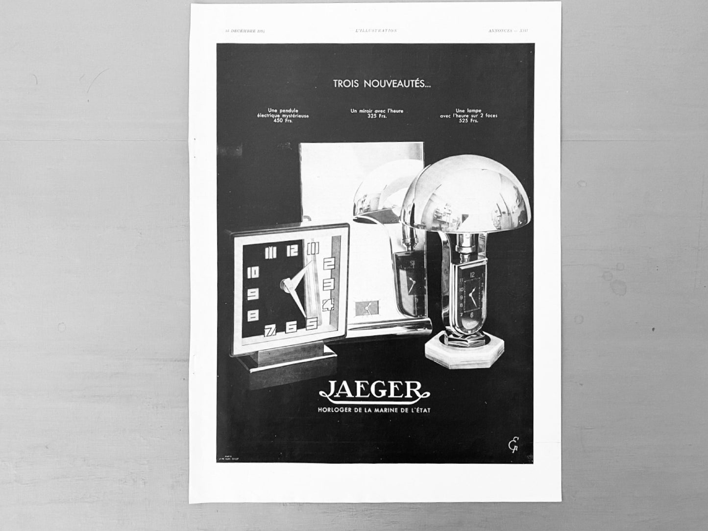 Authentic 1930s Vintage Jaeger Clock Advertisement Print: Original Art Deco Wall Art Poster