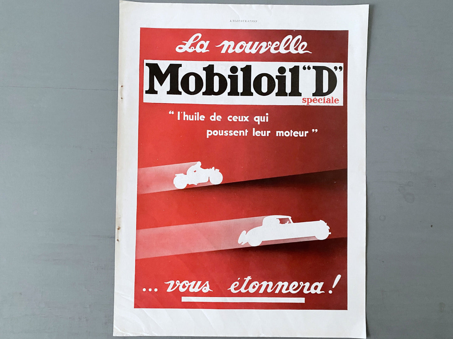 Authentic 1930s French Vintage Mobiloil Advertisement Poster: Mid-century Automobile Garage Walll Art