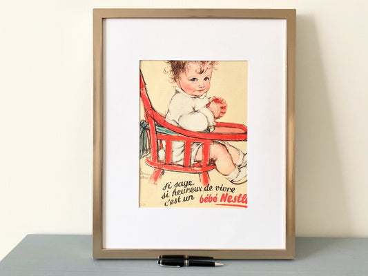 Authentic 1930s Vintage Nestle Kid Print, Rustic Baby Room or Kitchen Wall Art Decor