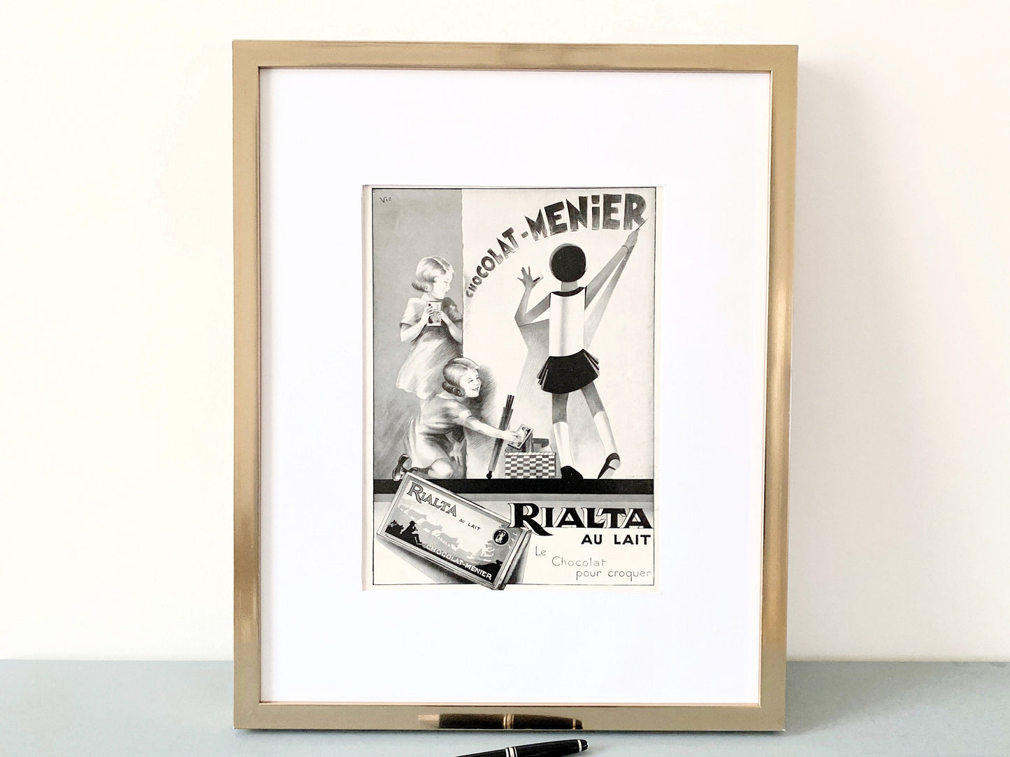 Original 1930s Vintage French Chocolate Advertisement Poster, Funny Kids Wall Art Print