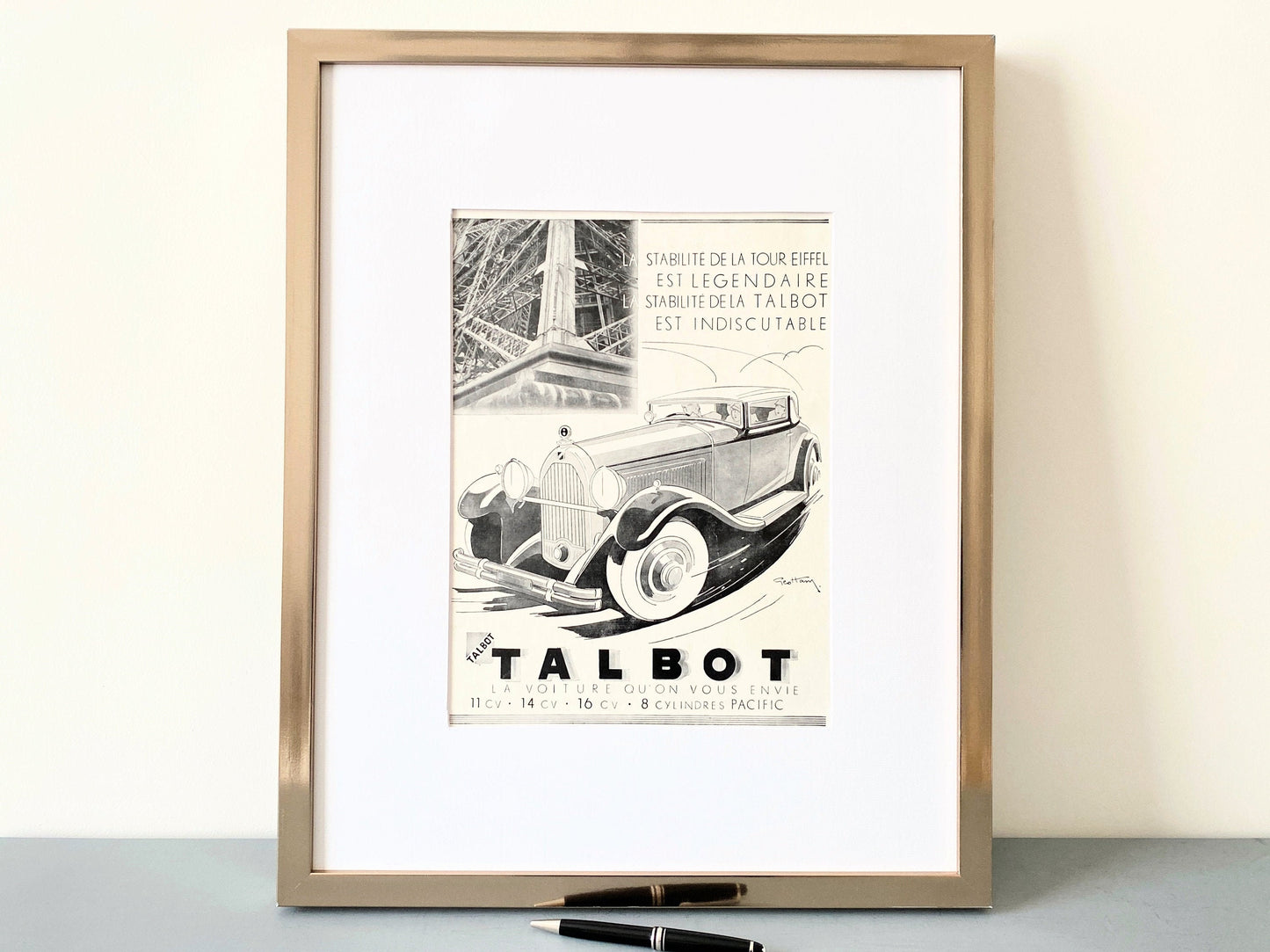Authentic 1930s French Vintage Talbot Car Advertisement Wall Art Print, Garage Retro Automobile Ad Poster