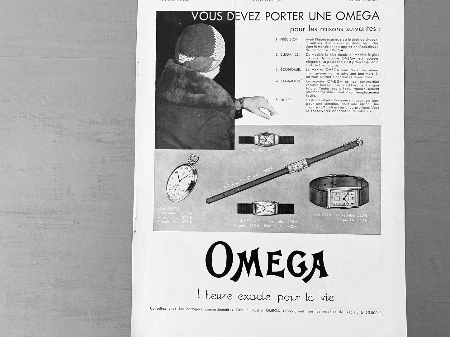 Original 1930s French Vintage Omega Swiss Watch Advertisement Wall Art Print