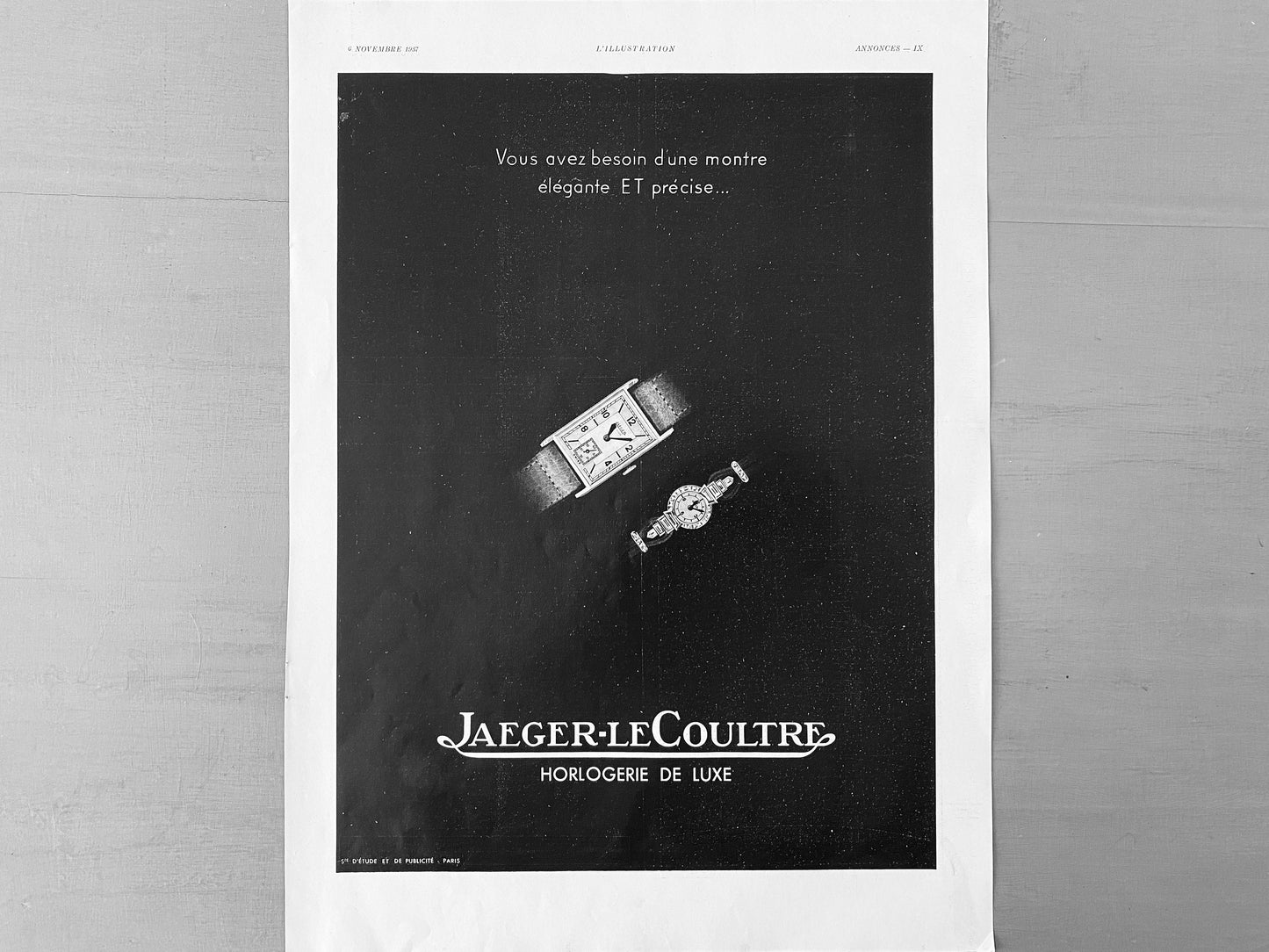 Authentic French 1930s Vintage Jaeger Swiss Watch Advertisement Print