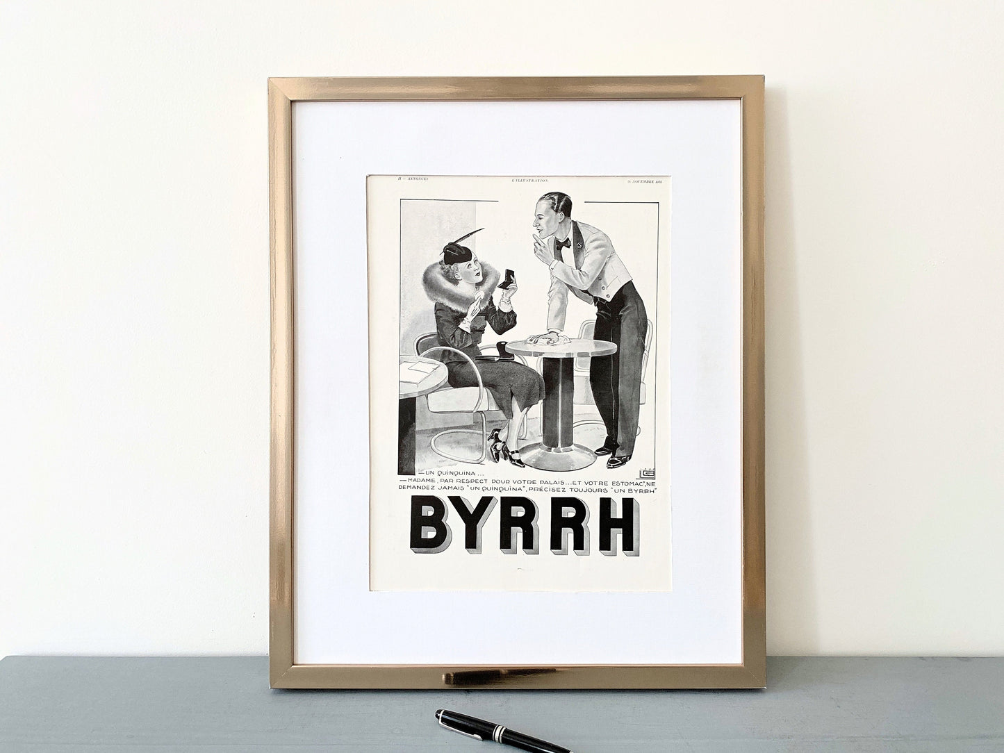 Authentic 1930s Vintage Byrrh Alcohol Advertisement Poster, Funny Paris Bar Scene Print