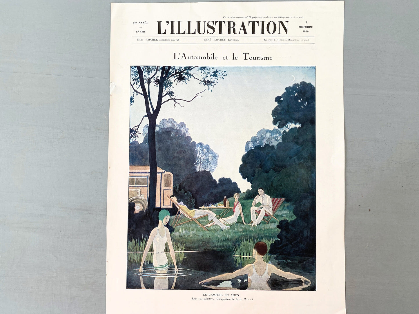 Authentic 1920s French Magazine Cover Poster: Retro Auto Tourism Art Nouveau Print