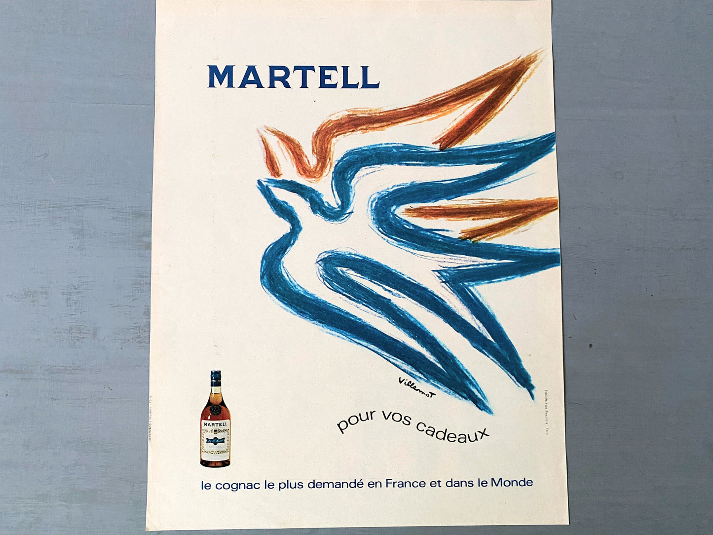 Authentic 1950s Vintage Martell Cognac Advertisement Print, Mid Century Modern Home Bar Wall Art Poster