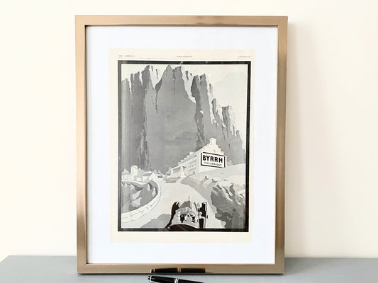 Original 1930s French Vintage Byrrh Alcool Advertisement Poster: Original Mountain Road Mini Bar Wall Decor