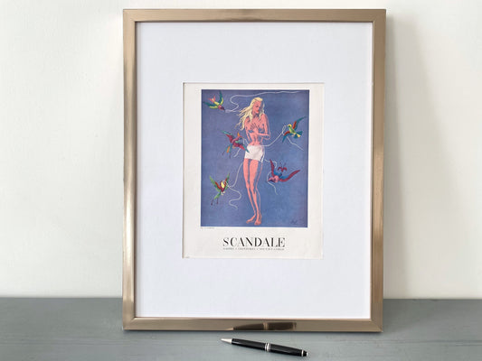Authentic 1950s Vintage French Lingerie Ad Print, Mid Century Glam Room Decor Poster