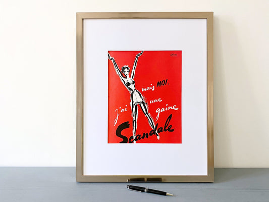 Authentic 1950s French Vintage Woman Lingerie Ad Print - Maximalist Style Wall Art Poster