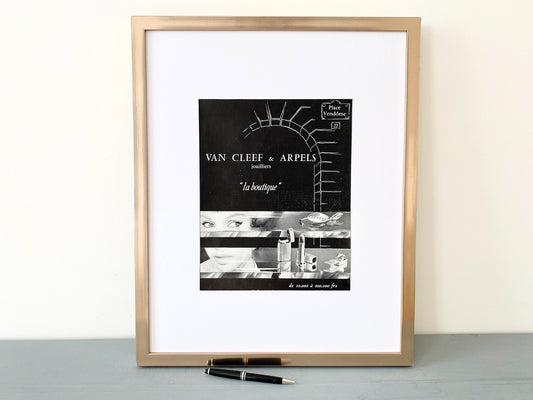 Rare Authentic 1950s Vintage Van Cleef Arpels Jewellery Ad Poster, Mid Century Modern Glam Room Home Decor