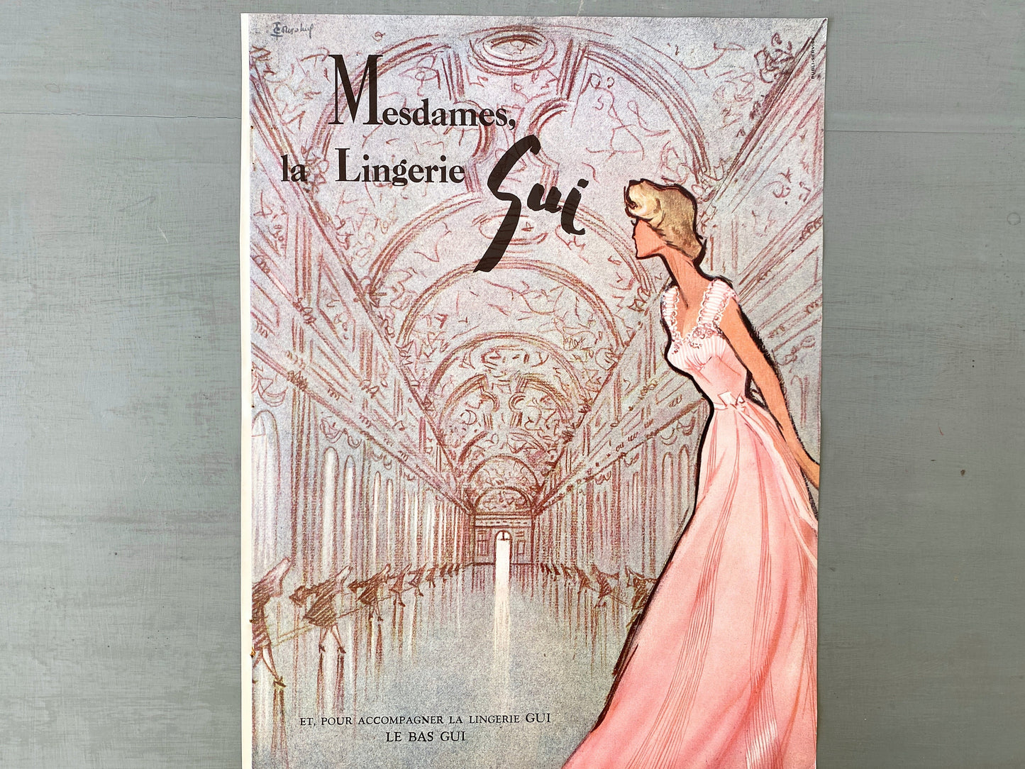 Original Vintage French Vogue Print: Authentic 1950s Fashion Ad, Versailles Castle Art