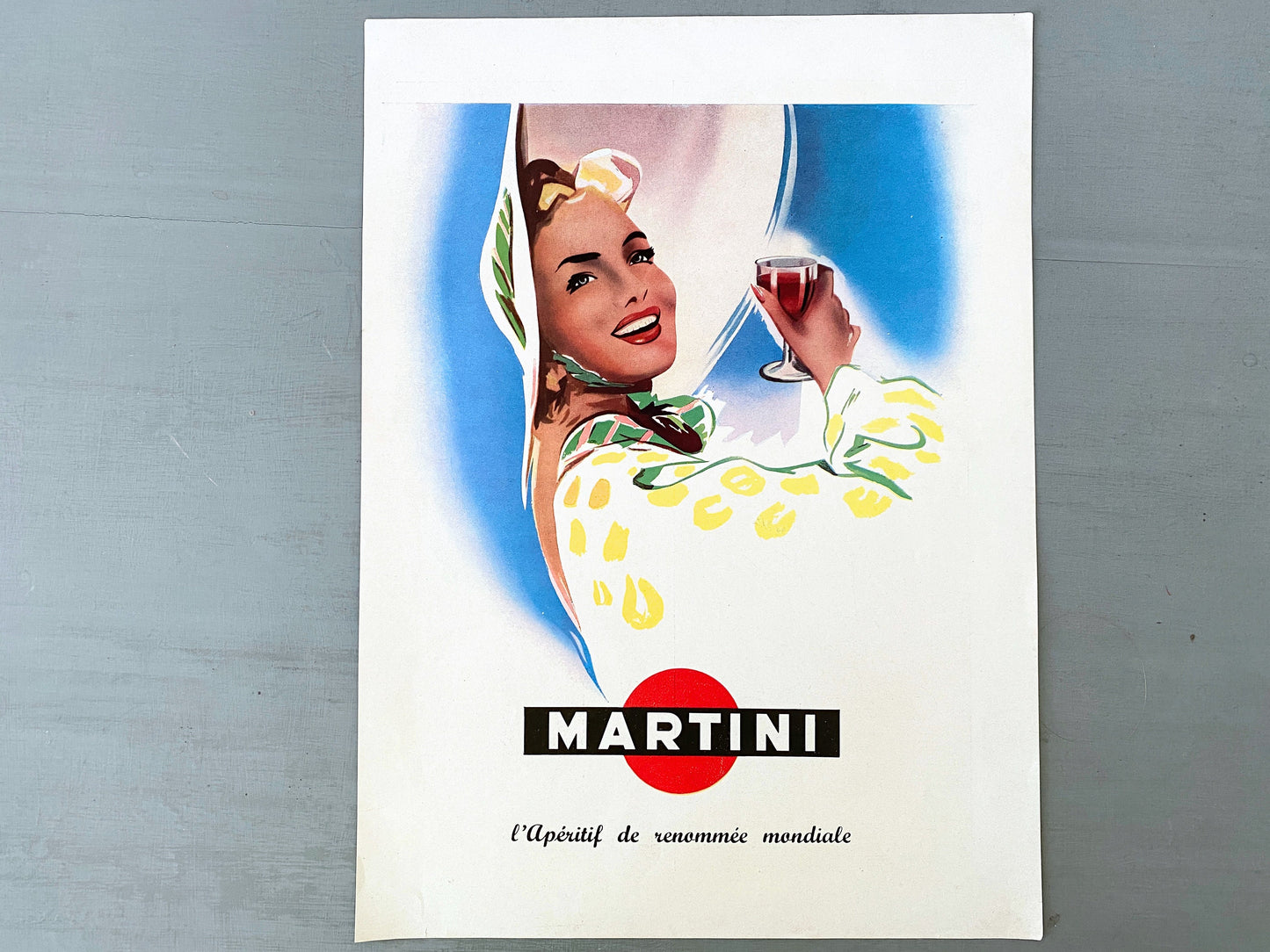 Authentic 1950s Vintage Martini Ad Poster: Mid-Century French Aperitif Illustration