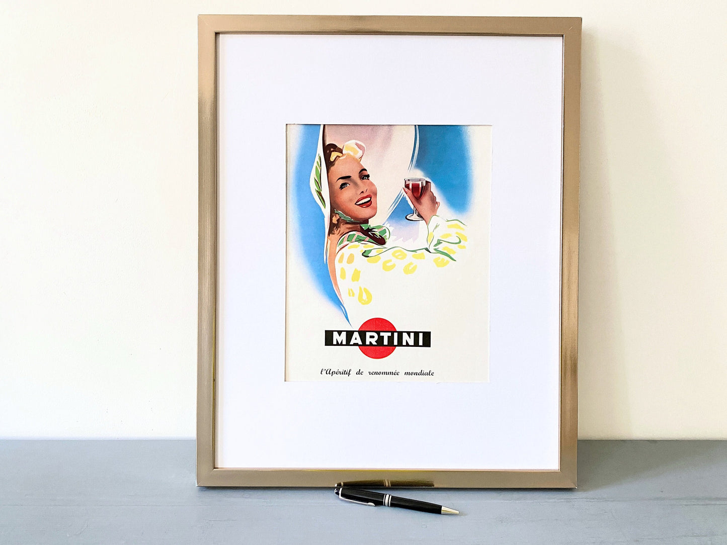 Authentic 1950s Vintage Martini Ad Poster: Mid-Century French Aperitif Illustration
