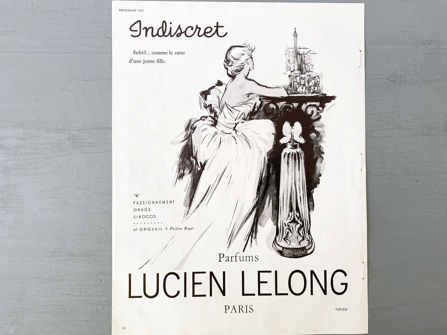 Authentic 1950s Vintage Vogue Magazine Print: Lucien Lelong Perfume Ad, Paris Fashion