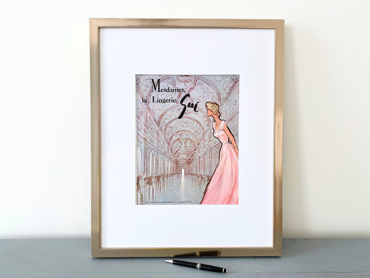 Original Vintage French Vogue Print: Authentic 1950s Fashion Ad, Versailles Castle Art