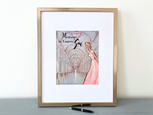 Original Vintage French Vogue Print: Authentic 1950s Fashion Ad, Versailles Castle Art