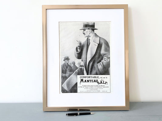 Original 1920s Vintage French Menswear Ad Print: Authentic Art Deco Fashion Illustration