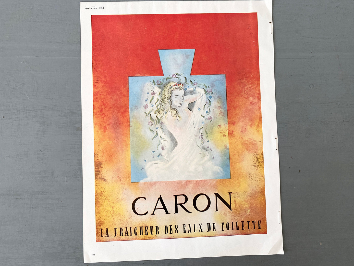 Vintage Caron Perfume Ad Print: French Vogue Magazine, Bathroom Wall Art