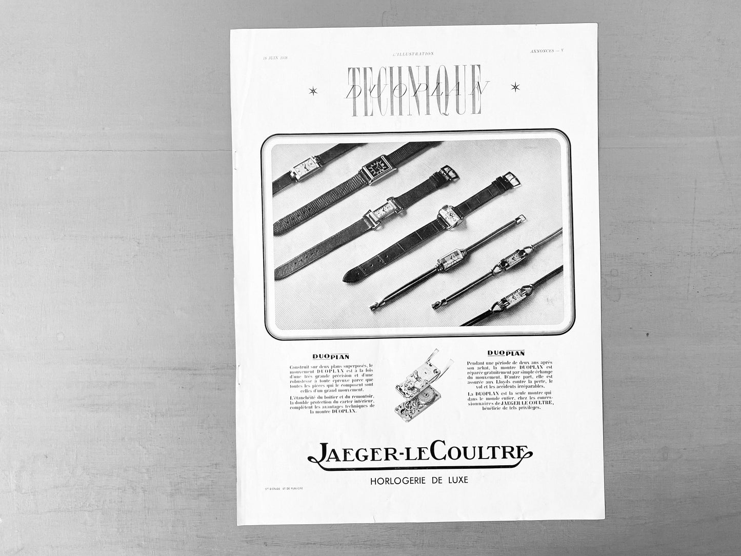 Authentic 1930s Vintage Jaeger Lecoultre Watch Ad Poster: Original Mid Century Print