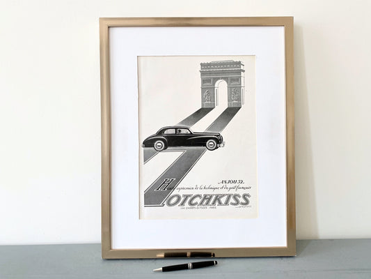 Authentic 1940s Vintage French Car Print: Hotchkiss Automotive Ad, Arc De Triomphe Art