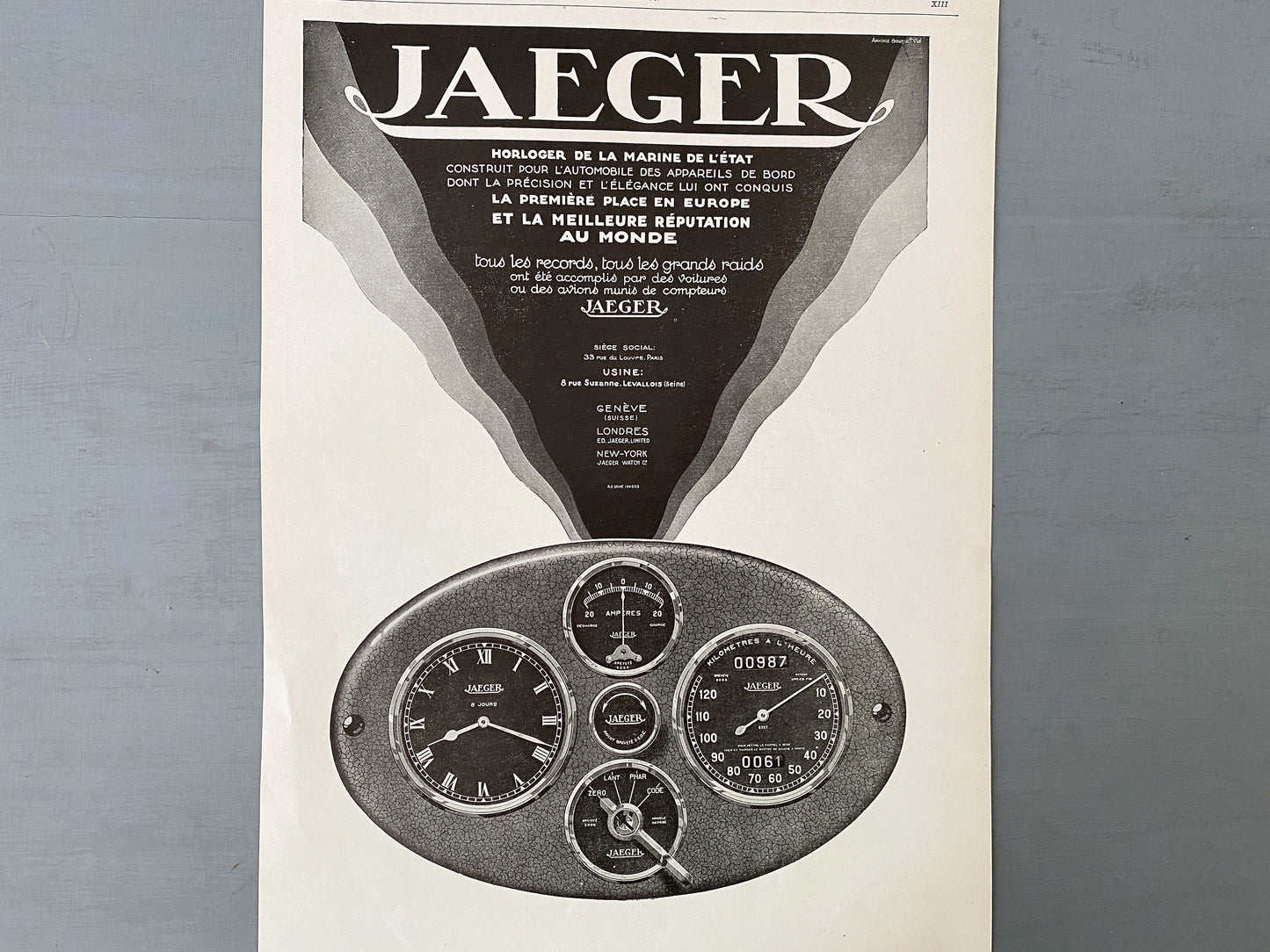 Authentic 1920s Vintage Jaeger Swiss Watches Ad Print: Art Deco Wall Poster