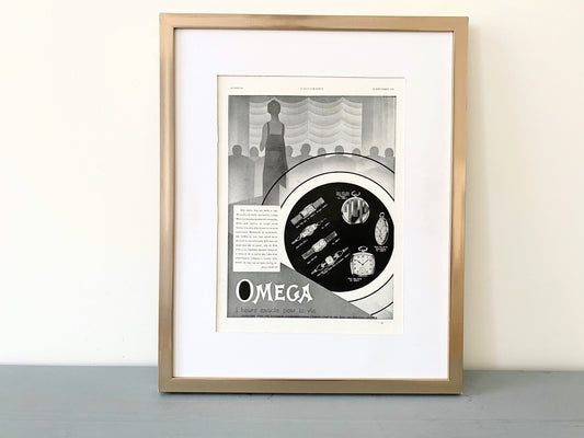 Original 1930s Vintage Omega Watch Ad Print: Rare French Art Deco Wall Decor
