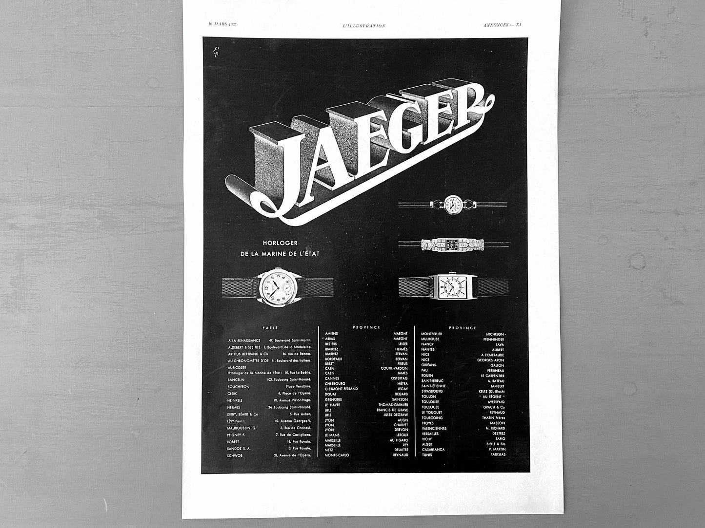 Authentic 1930s Vintage Jaeger Swiss Watch Ad Print: Rare Art Deco Poster