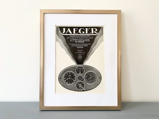 Authentic 1920s Vintage Jaeger Swiss Watches Ad Print: Art Deco Wall Poster