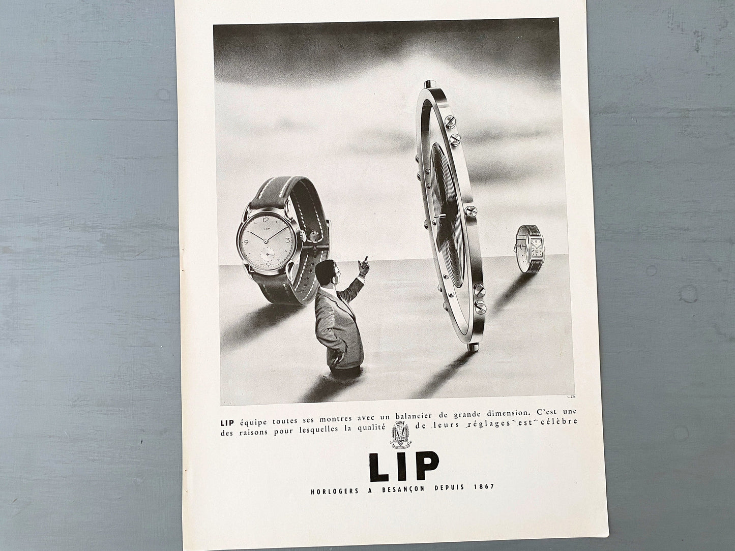 Authentic 1940s Vintage Lip Watch Ad Poster, Original French Surrealism Wall Art Print