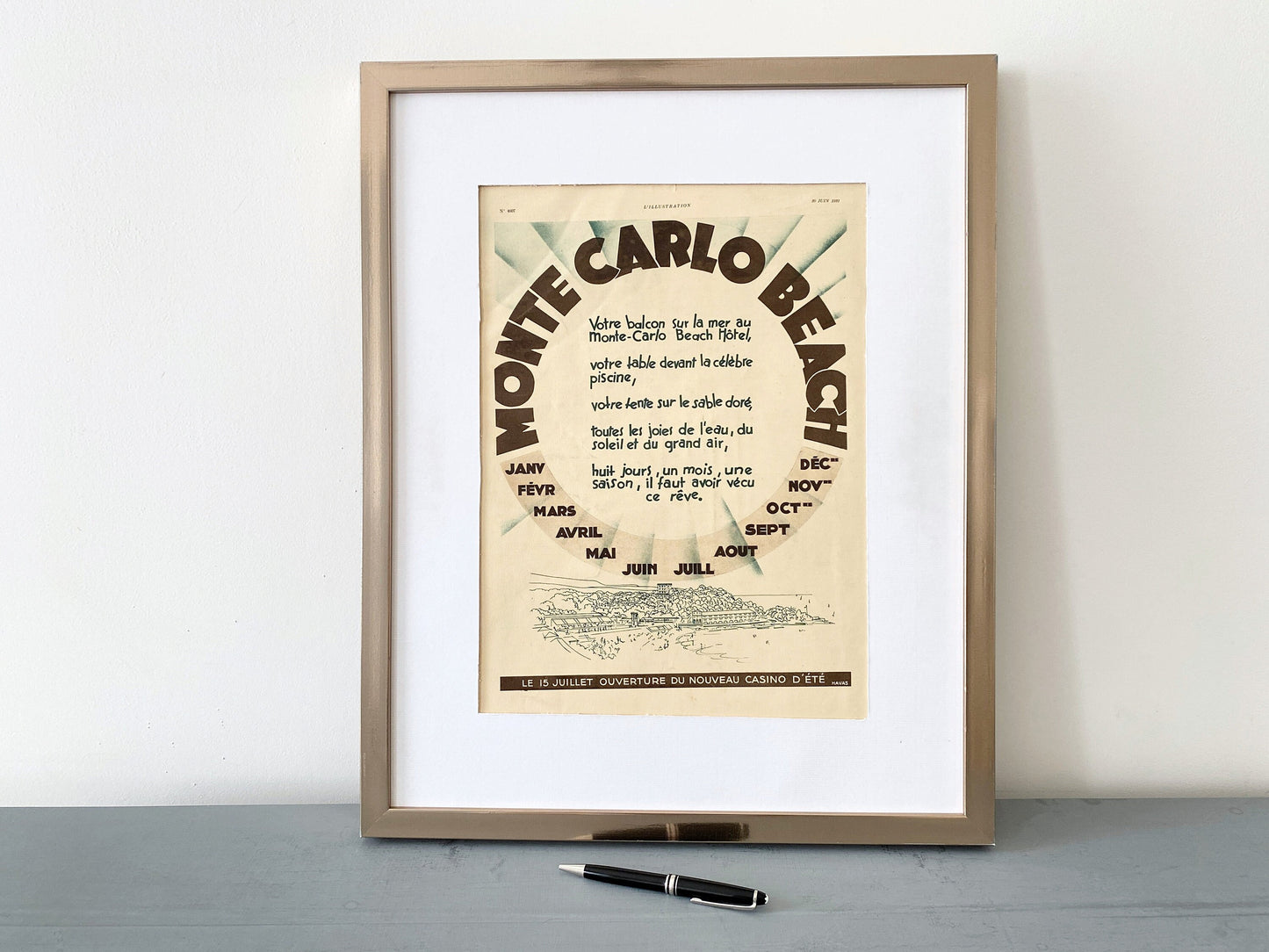 Original 1930s Vintage Cote dAzur Monaco Monte Carlo Tourism Advertisement Poster