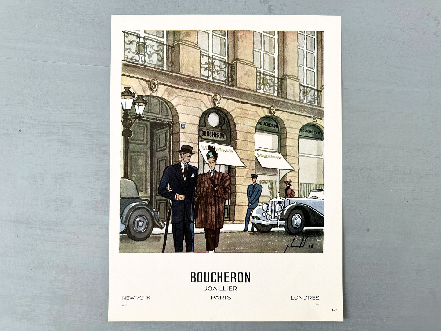 Authentic 1940s Vintage Boucheron Jewelry Ad Print: Paris Fashion, Mid-Century Glam Poster