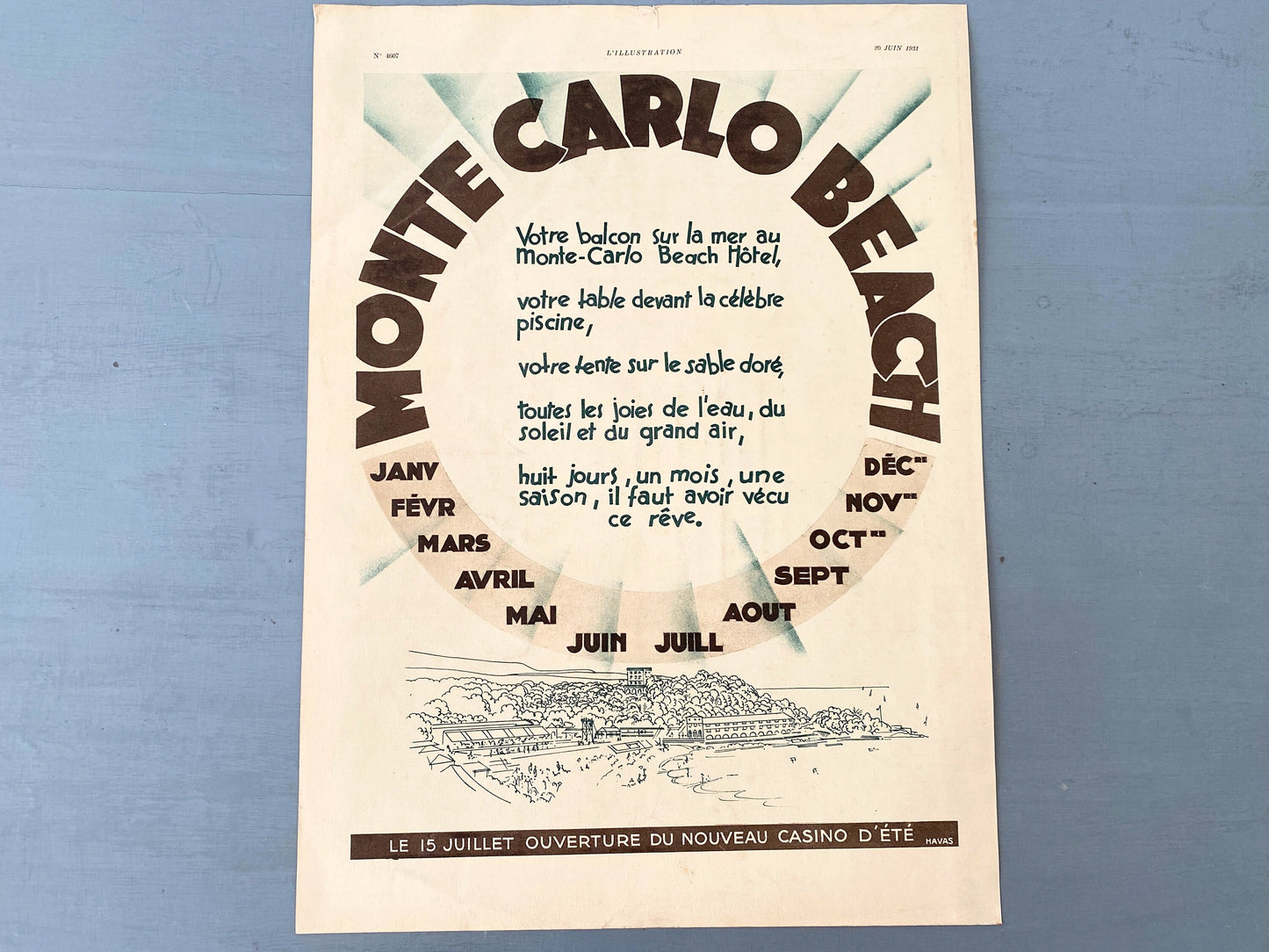 Original 1930s Vintage Cote dAzur Monaco Monte Carlo Tourism Advertisement Poster