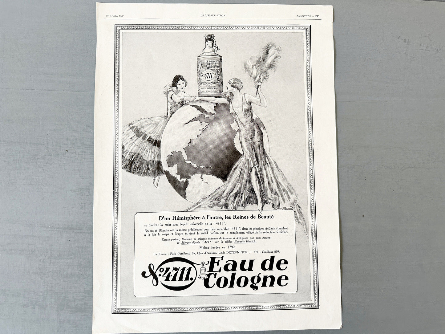 Original 1920s Vintage 4711 Cologne Print: French Parisian Perfume Ad Poster
