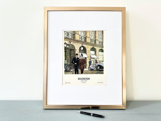 Authentic 1940s Vintage Boucheron Jewelry Ad Print: Paris Fashion, Mid-Century Glam Poster
