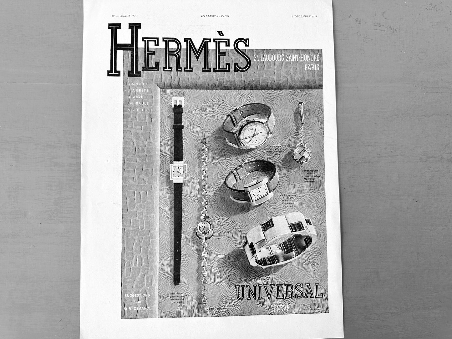 Original 1930s French Vintage Hermes Ad Print: Mid Century Paris Luxury Fashion Wall Art Poster