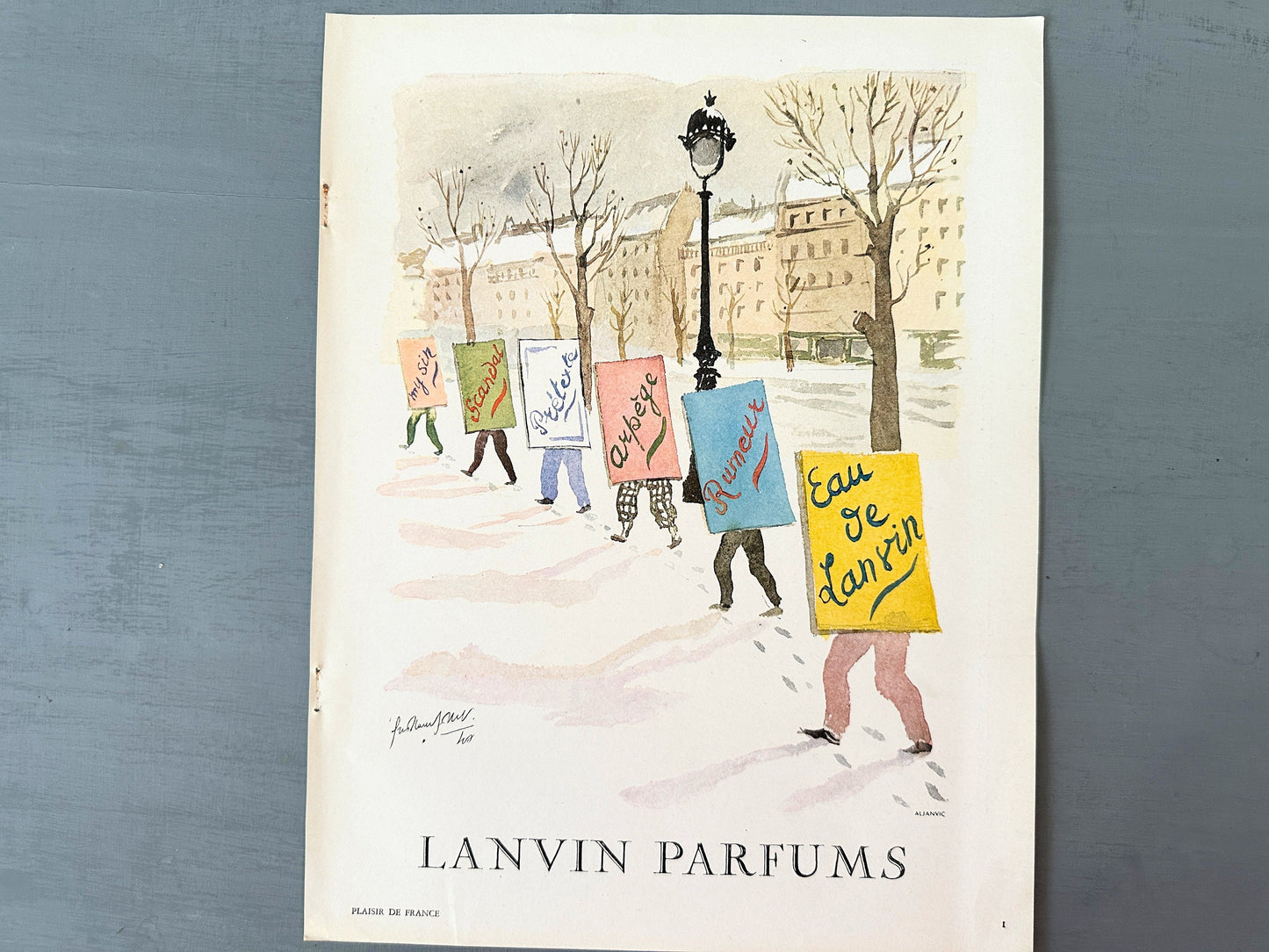 Authentic 1950s  Lanvin Perfume Ad Print: Vintage Parisian Fashion Poster