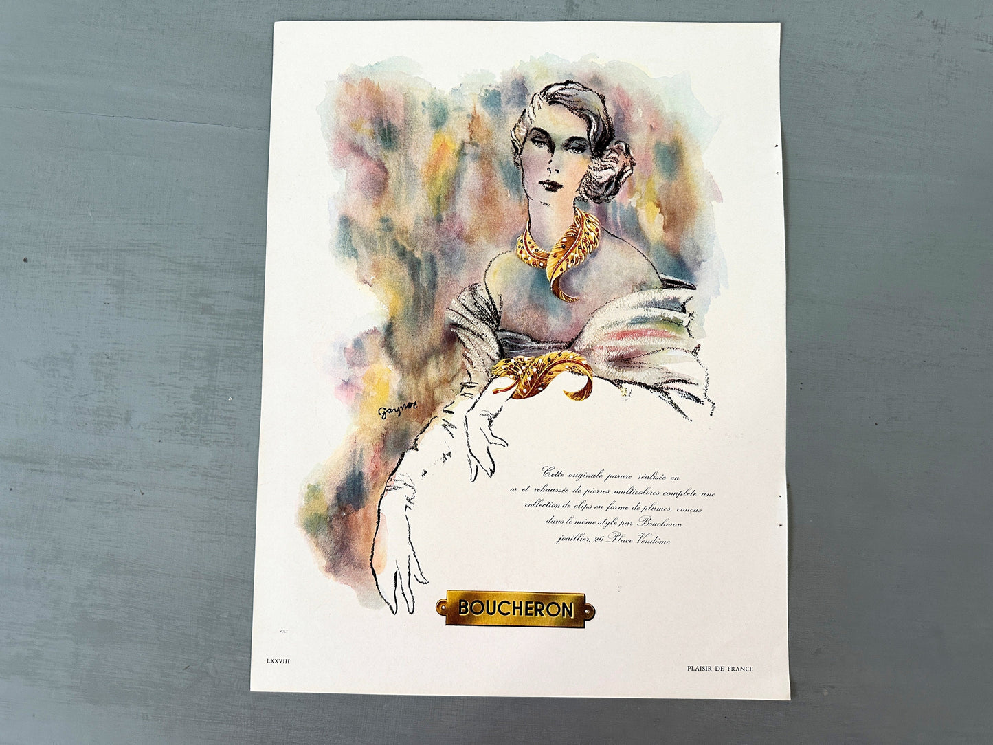 Authentic 1950s Vintage Boucheron Jewelry Print: Rare French Advertisement, Paris Glam Woman Portrait
