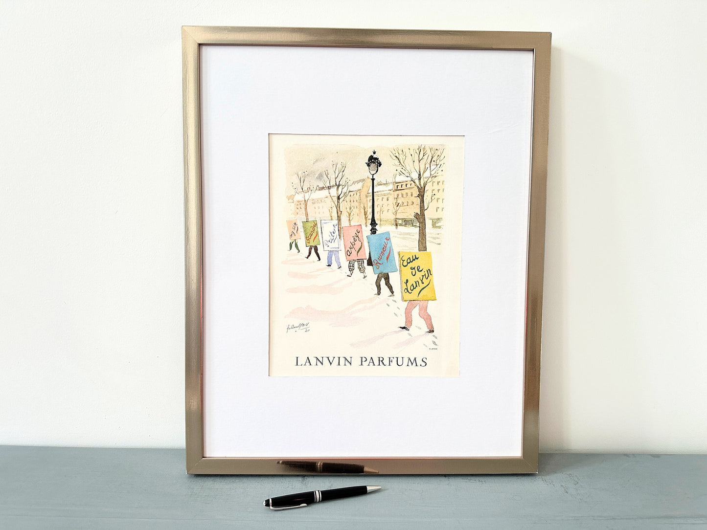 Authentic 1950s  Lanvin Perfume Ad Print: Vintage Parisian Fashion Poster