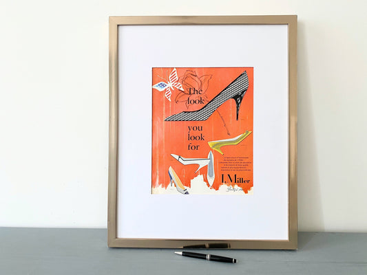 Original 1950s Vintage French Vogue Shoe Ad Print: Fashion Poster, Glam Room Decor