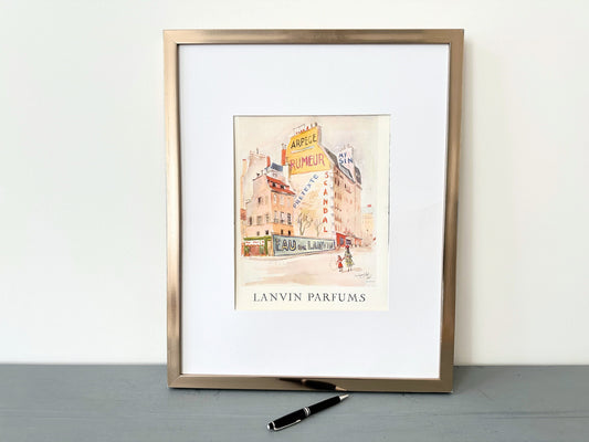 Authentic 1950s Vintage Lanvin Perfume Ad Print: Signed G Gillet, Parisian Street Wall Art
