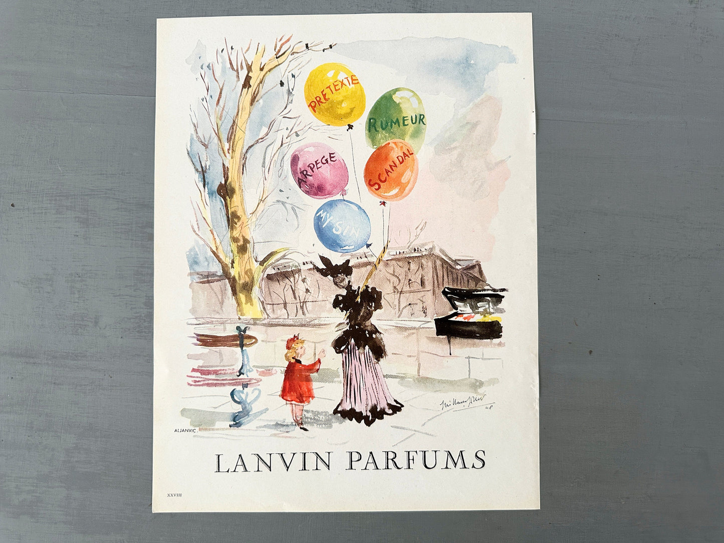 Authentic 1950s Vintage Lanvin Perfume Advertisement Print: Original Guillaume Gillet Illustration Poster