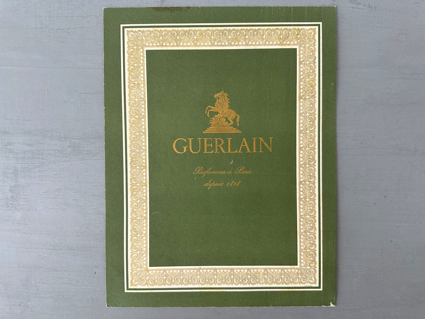Authentic 1950s French Vintage Guerlain Perfume Advertisement Poster with Gold Ink