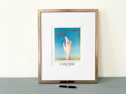 Authentic 1950s Vintage Lancome Nail Polish Ad Print, Mid Century Modern Minimalist Wall Art Poster