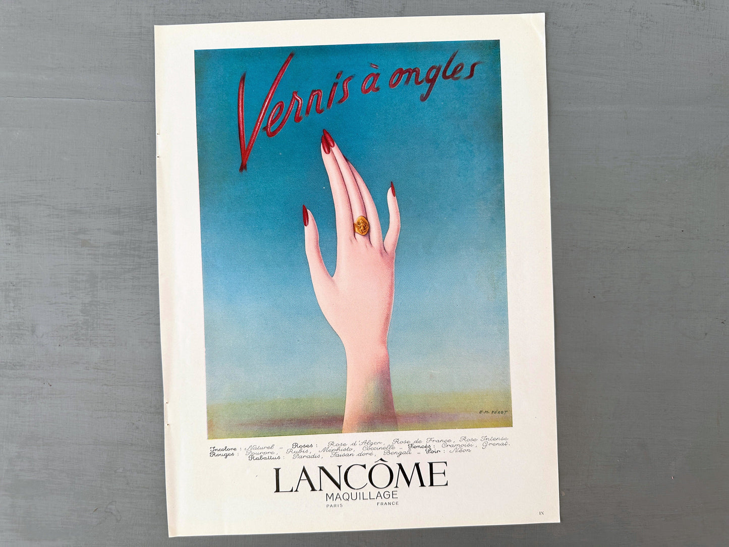 Authentic 1950s Vintage Lancome Nail Polish Ad Print, Mid Century Modern Minimalist Wall Art Poster