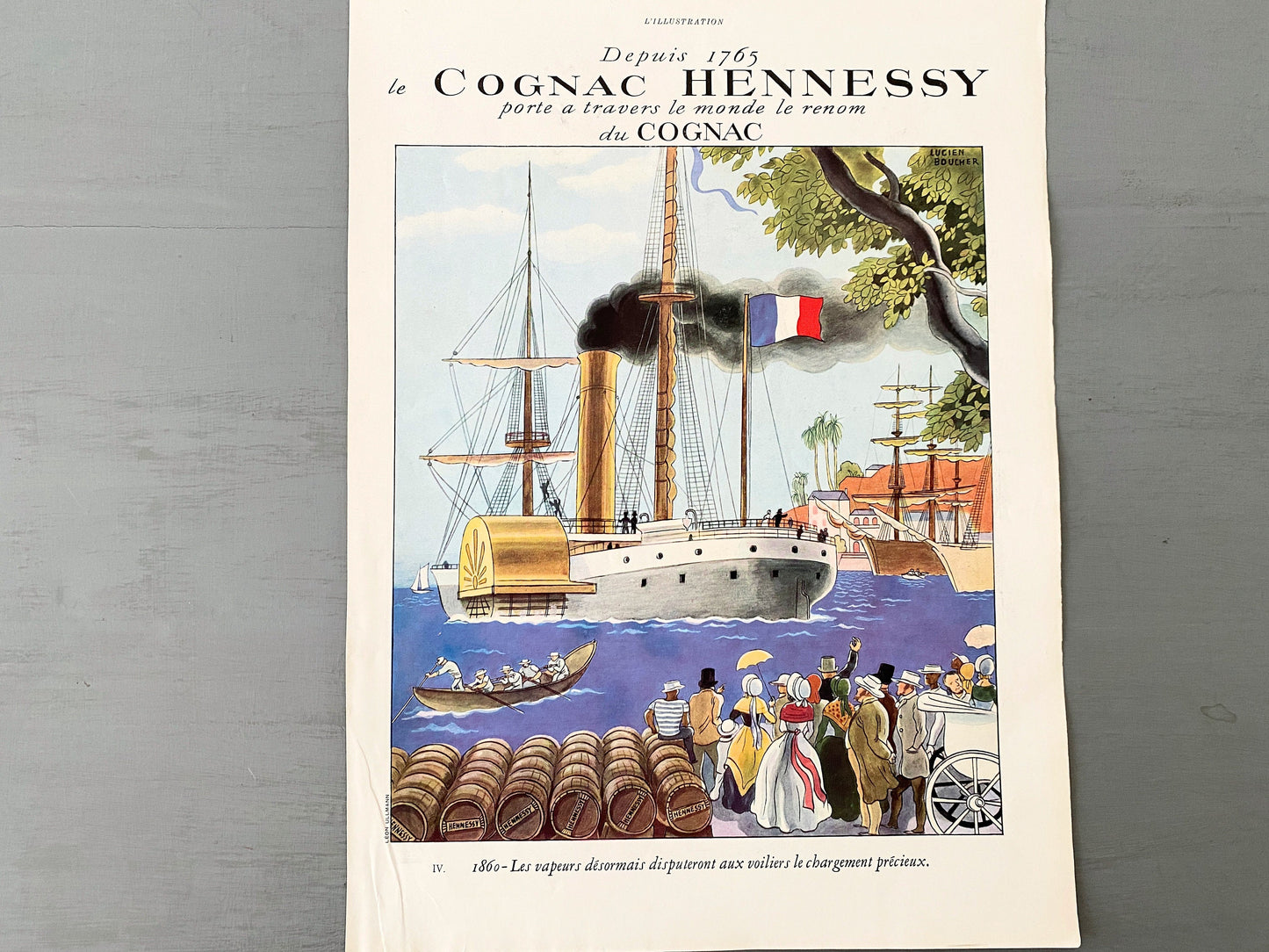 Authentic 1930s Vintage Hennessy Cognac French Advertisement Poster: Lucien Boucher Art Nouveau Print