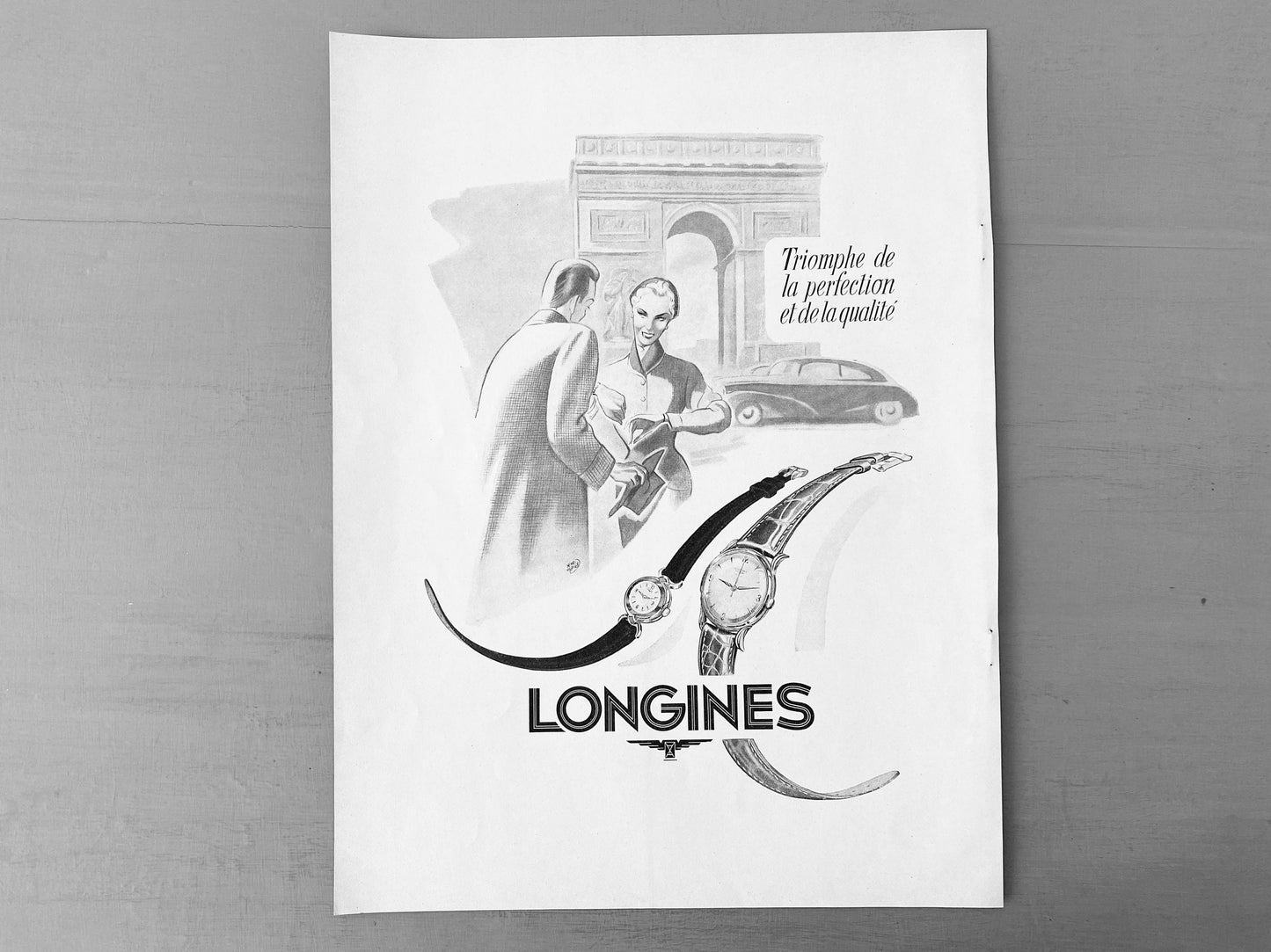 Authentic 1950s Vintage Longines Watch Ad Poster: Henri Mercier Paris Illustration Print