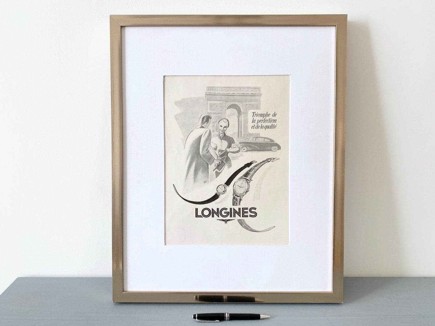 Authentic 1950s Vintage Longines Watch Ad Poster: Henri Mercier Paris Illustration Print