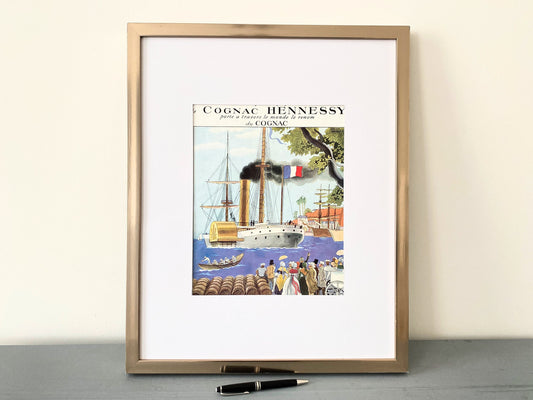 Authentic 1930s Vintage Hennessy Cognac French Advertisement Poster: Lucien Boucher Art Nouveau Print