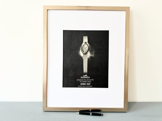Authentic 1971 Hermes Swiss Watch Ad Print, Original Vintage Glam Room Decor Poster